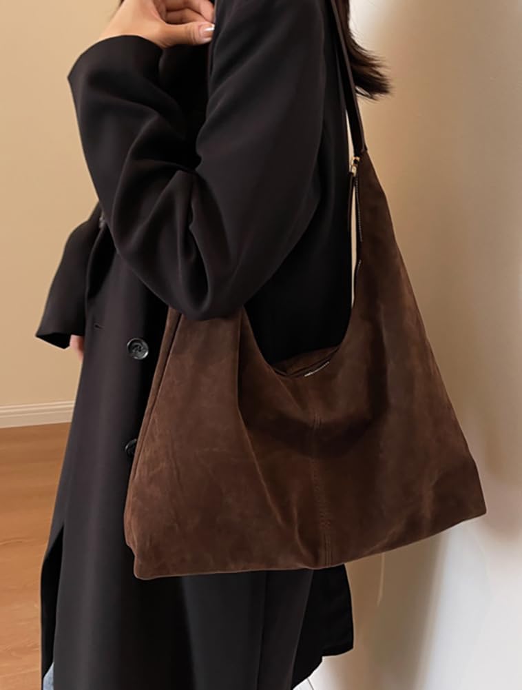Bagkeak Slouchy Suede Shoulder Bags For Women Underarm Bag Womens Tote Bag Work Purses Crescent Bag Suede Handbag Travel Winter Fall - Image 3